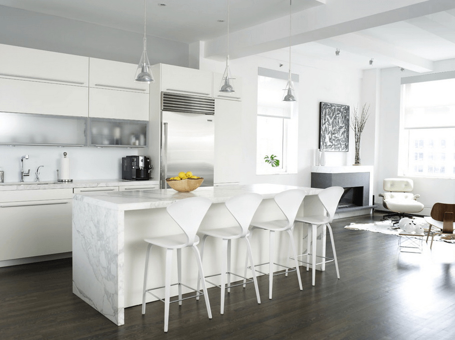 white marble kitchen countertops 